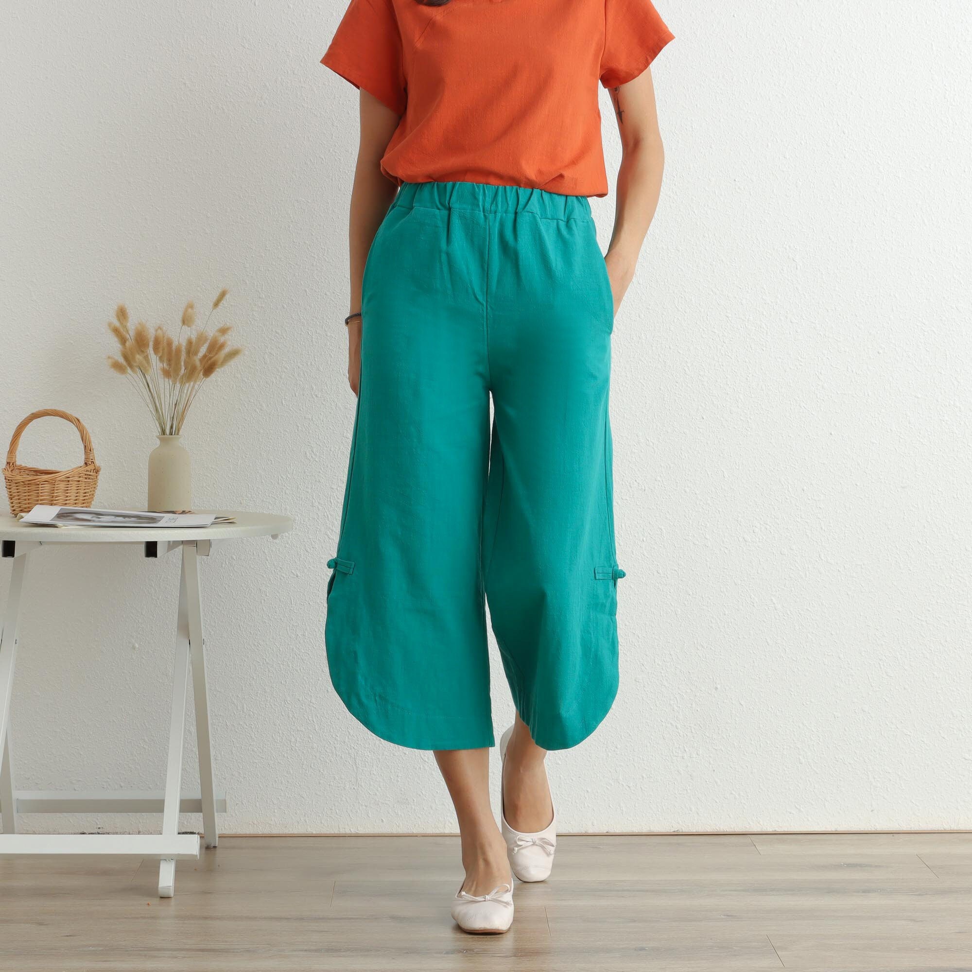 Women Elastic Waist Pant  Cotton Cropped Pants Soft Casual Loose Large Size Boho Trousers Wide Leg Pant Customized Plus Size Linen Pant