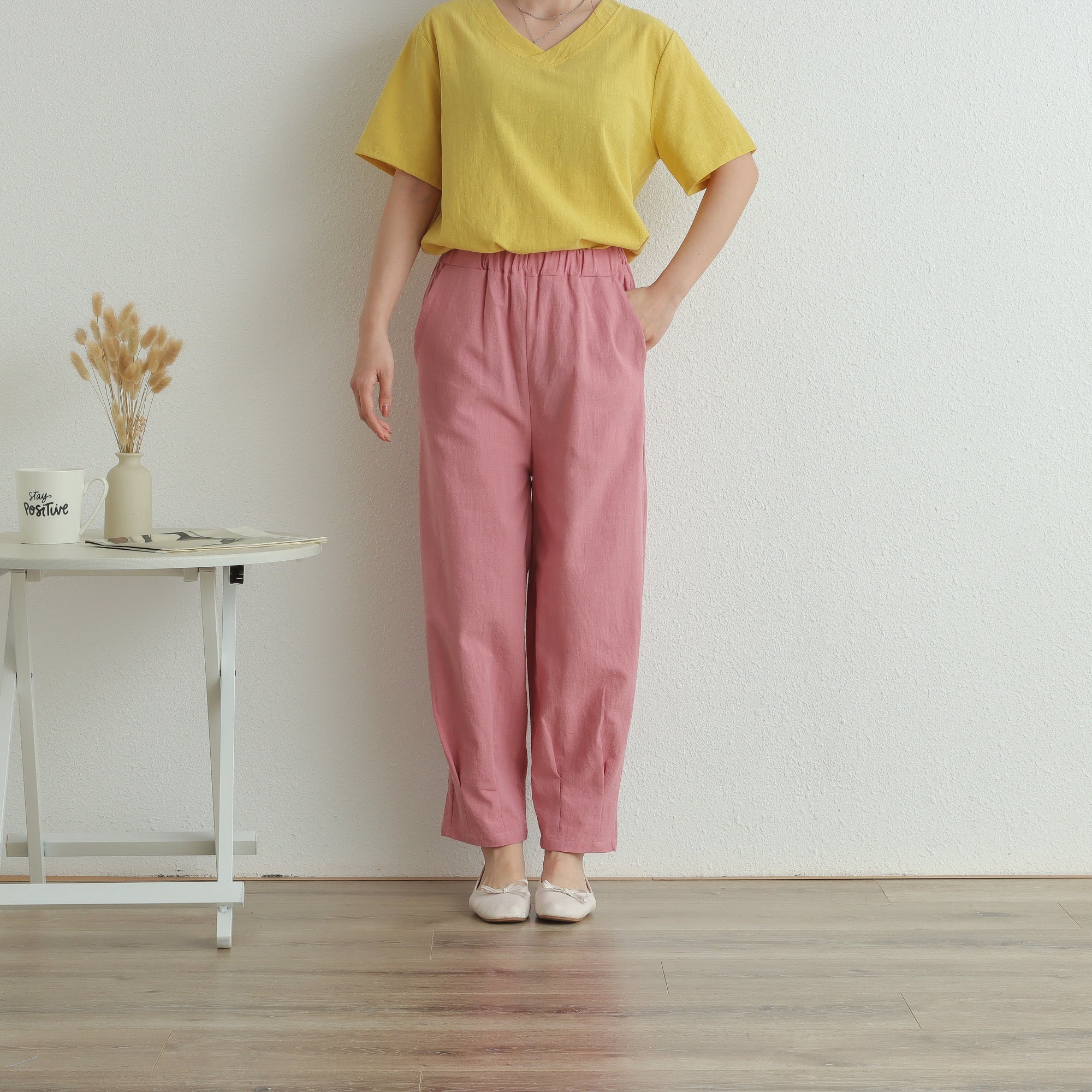 Women Elastic Waist Pant Cotton Pants Soft Casual Loose Large Size Boho Trousers Wide Leg Pant Customized Plus Size Pants Linen Pant