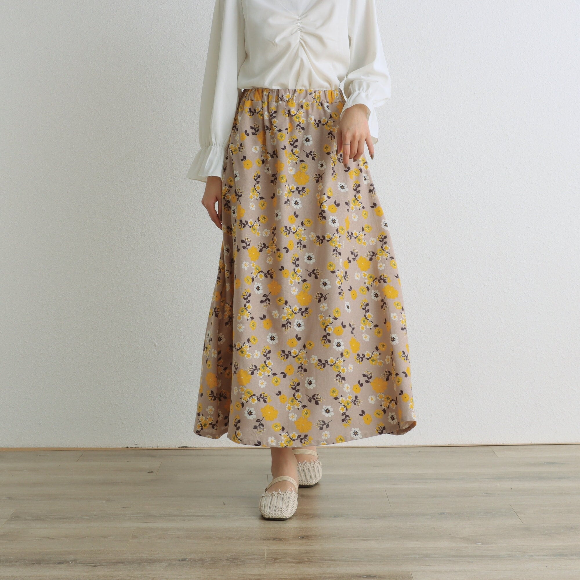 Floral Summer Skirt Elastic Waist Skirt Cotton Skirt Casual Loose A-line Flared Maxi Skirts Customized Plus Size Skirt Boho Linen Skirt