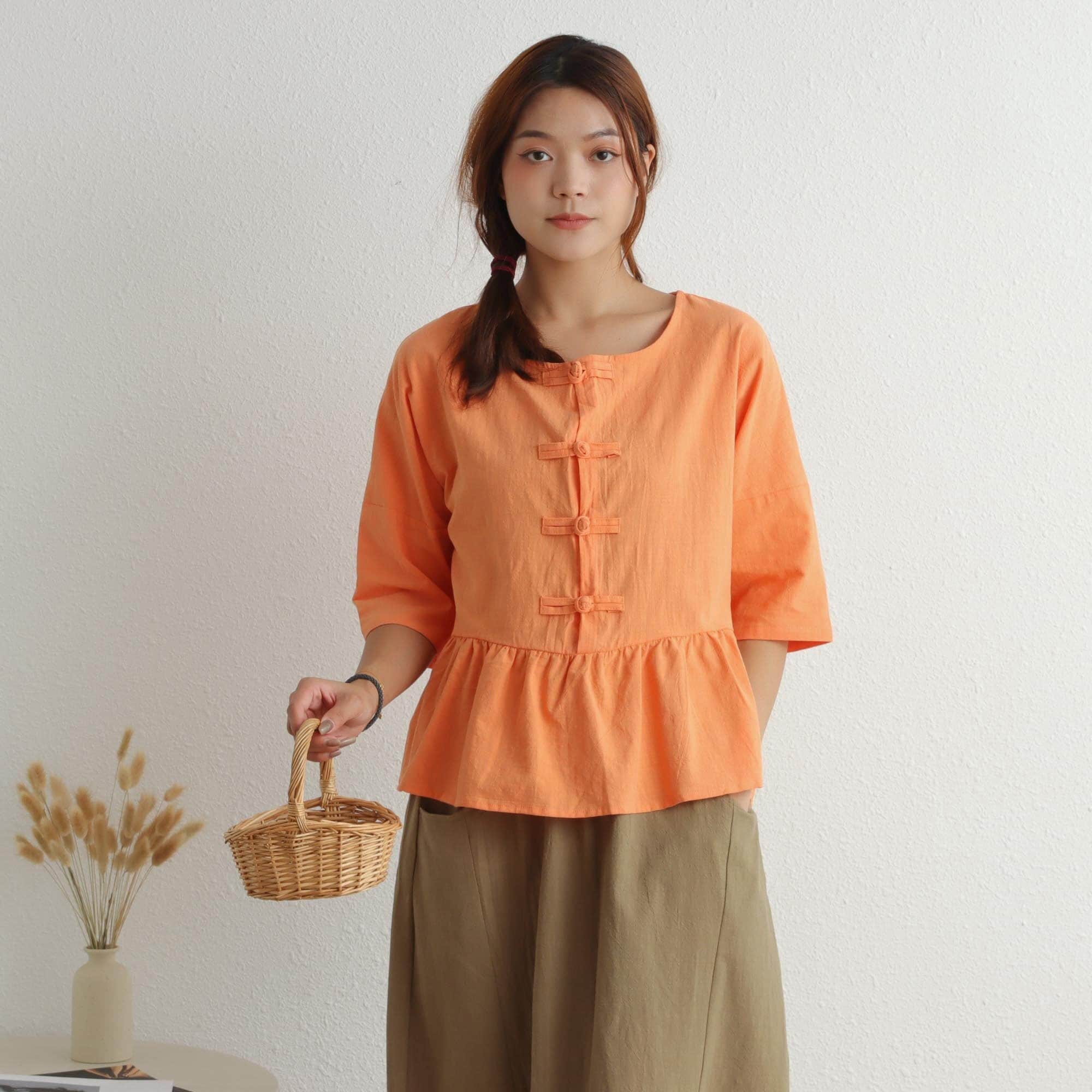 Summer Cotton Tops Half Sleeves Retro Blouse Casual Loose Kimono Customized Shirt Pullover Top Hand Made Plus Size Clothes Linen Blouse