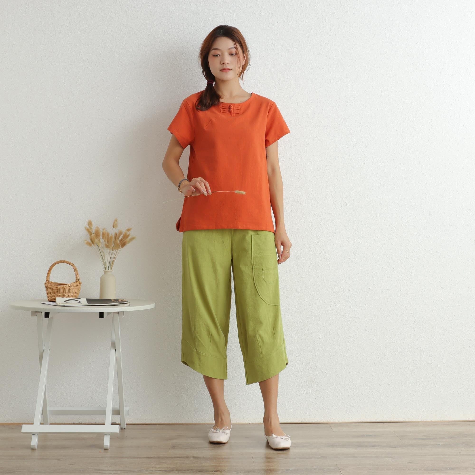 Summer Cotton Tops Short Sleeves Retro Blouse Casual Loose Kimono Customized Shirt Pullover Top Hand Made Plus Size Clothes Linen