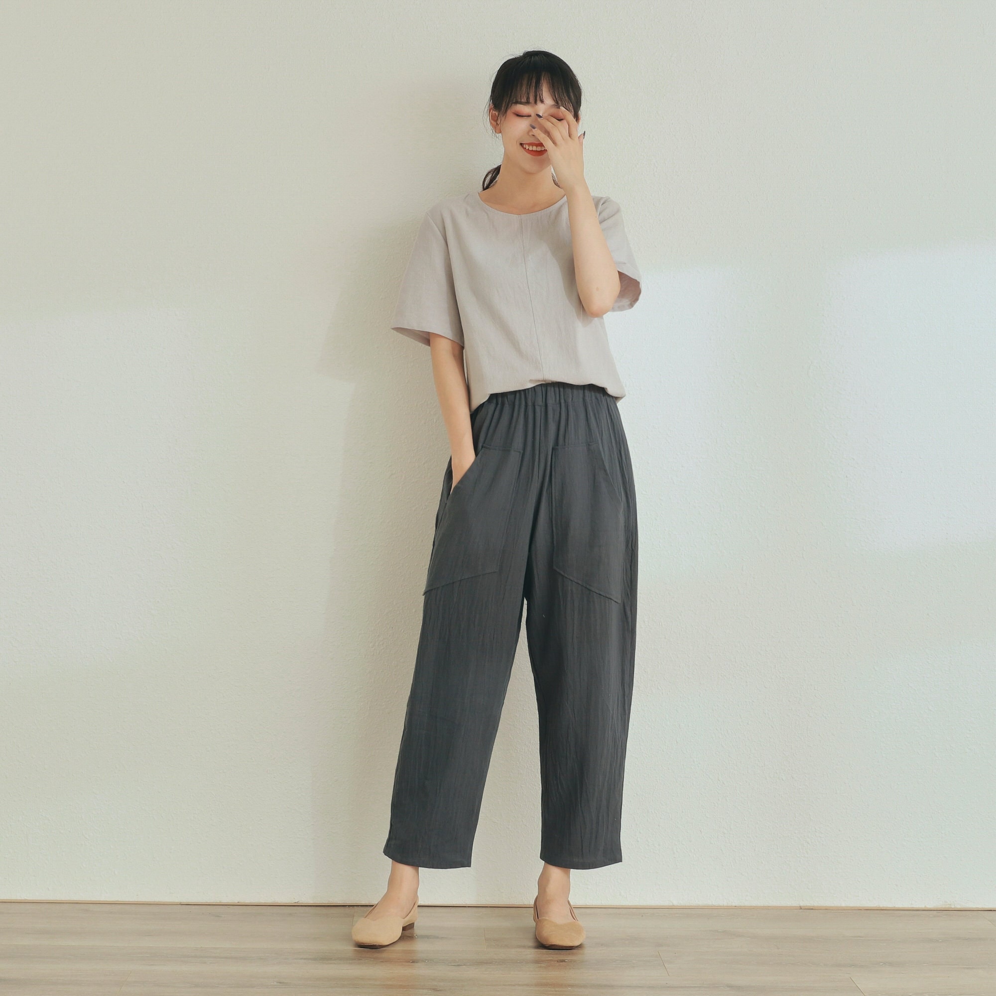 Women Pant Elastic Waist Pant Cotton Pants Soft Casual Loose Pant Large Size Boho Trousers Wide Leg Pant Customized Plus Size Linen Pant