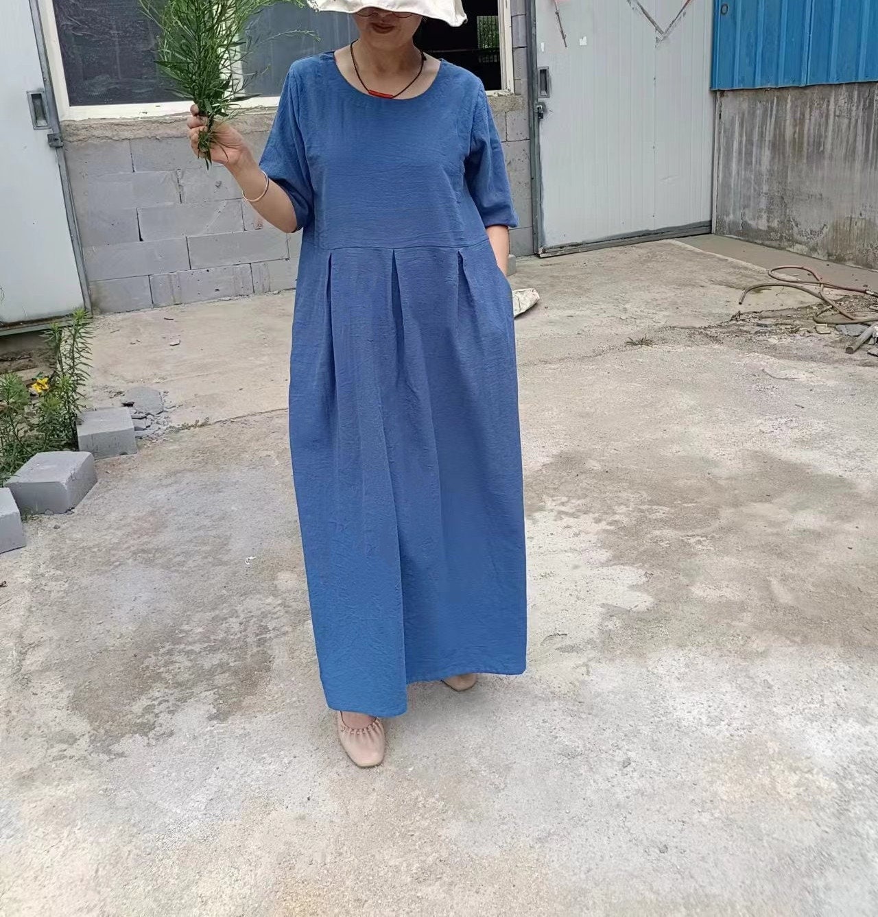 Summer Dress Half Sleeves Dress Soft Casual Loose Dress Tunics Cotton Robes Midi Dresses Customized Dress Plus Size Clothing Linen Dress